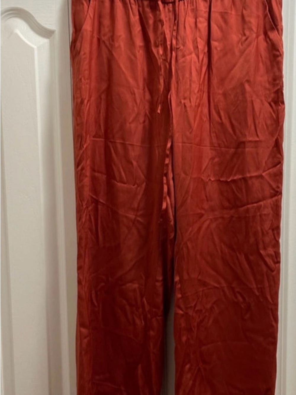 LOFT Burnt Orange Wide-Leg Satin Pants